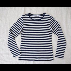 Marimekko White/Navy Long Sleeve Striped Shirt Sz S Made in Finland Cotton 100%